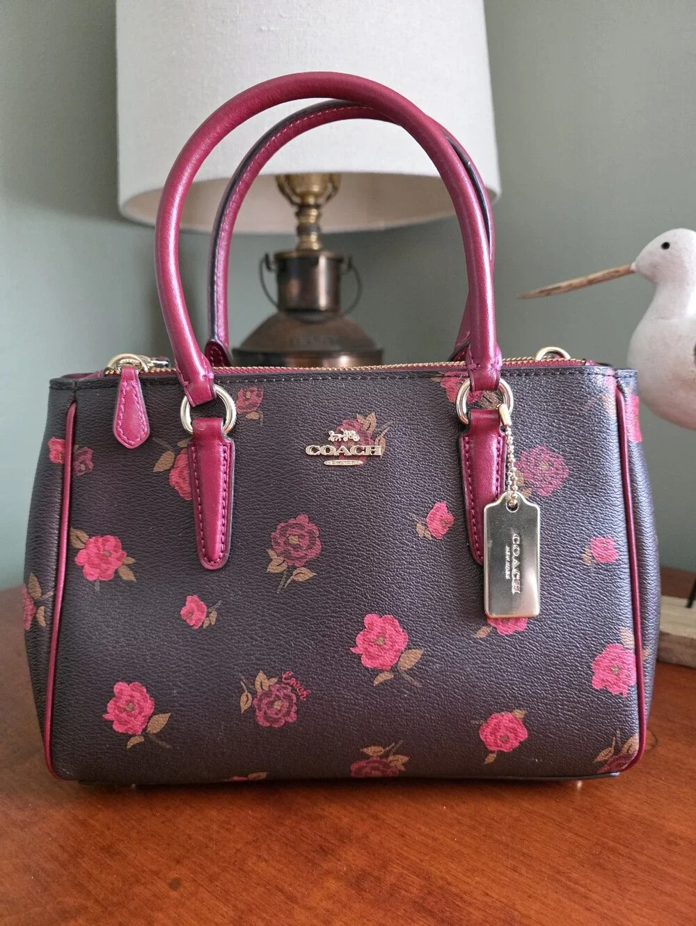 Coach Mini Surrey Carryall F46282 Floral Peony Print Coated Canvas Satchel Bag